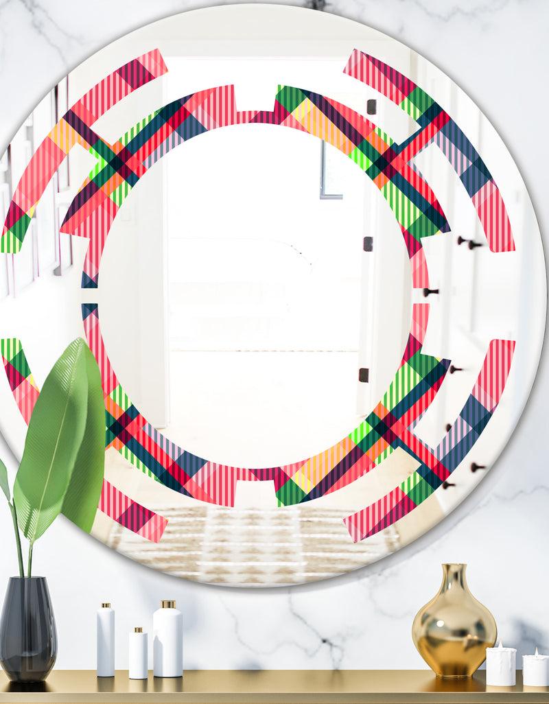 DesignQ Tartan Geometrical Texture I - Modern Round or Oval Wall Mirror - Space