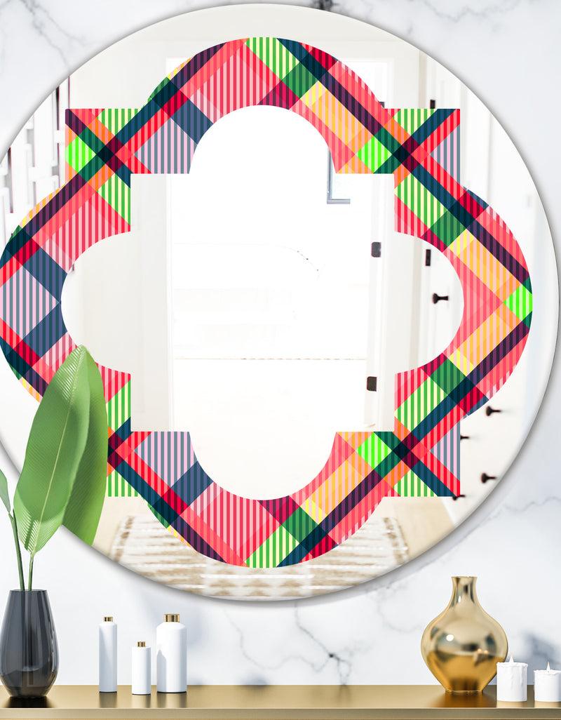 DesignQ Tartan Geometrical Texture I - Modern Round or Oval Wall Mirror - Quatrefoil