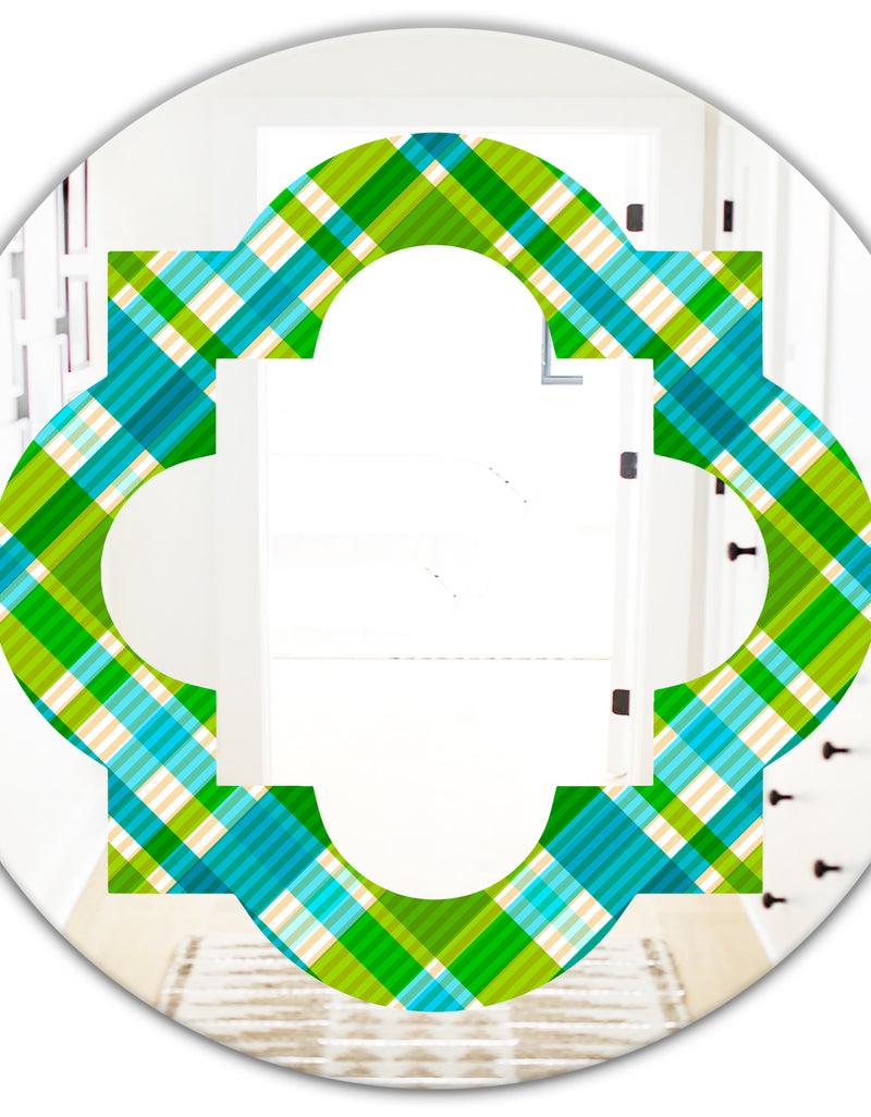DesignQ Tartan Geometrical Texture II - Modern Round Or Oval Wall Mirror - Quatrefoil