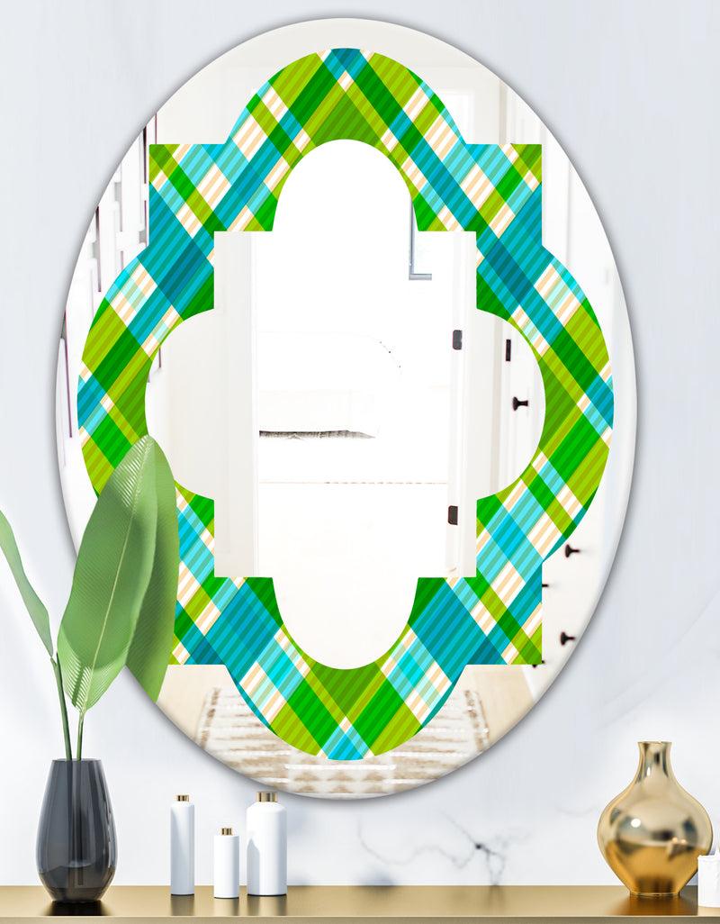 DesignQ Tartan Geometrical Texture II - Modern Round Or Oval Wall Mirror - Quatrefoil