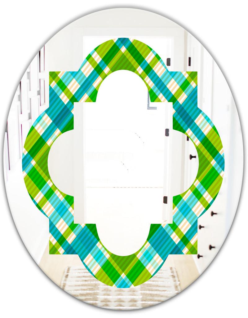 DesignQ Tartan Geometrical Texture II - Modern Round Or Oval Wall Mirror - Quatrefoil