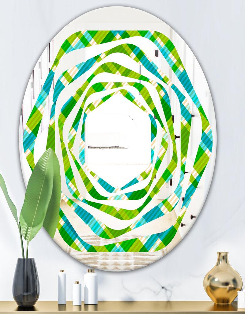 DesignQ Tartan Geometrical Texture II - Modern Round Or Oval Wall Mirror - Whirl