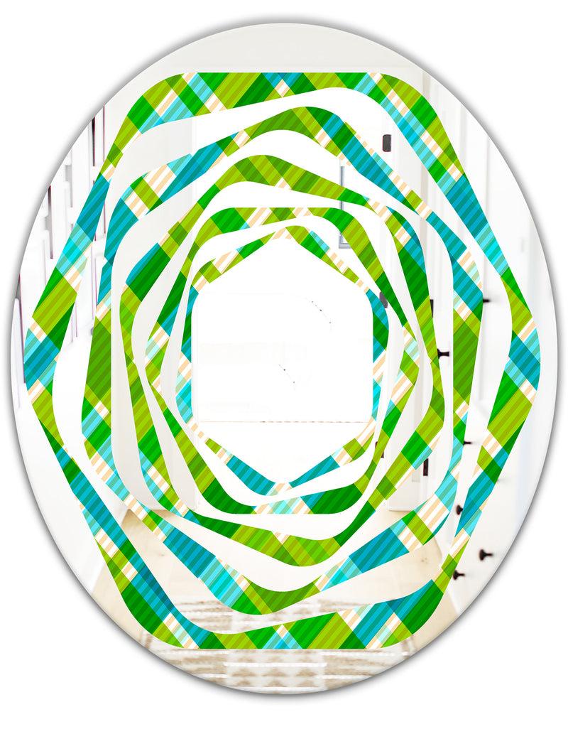 DesignQ Tartan Geometrical Texture II - Modern Round Or Oval Wall Mirror - Whirl
