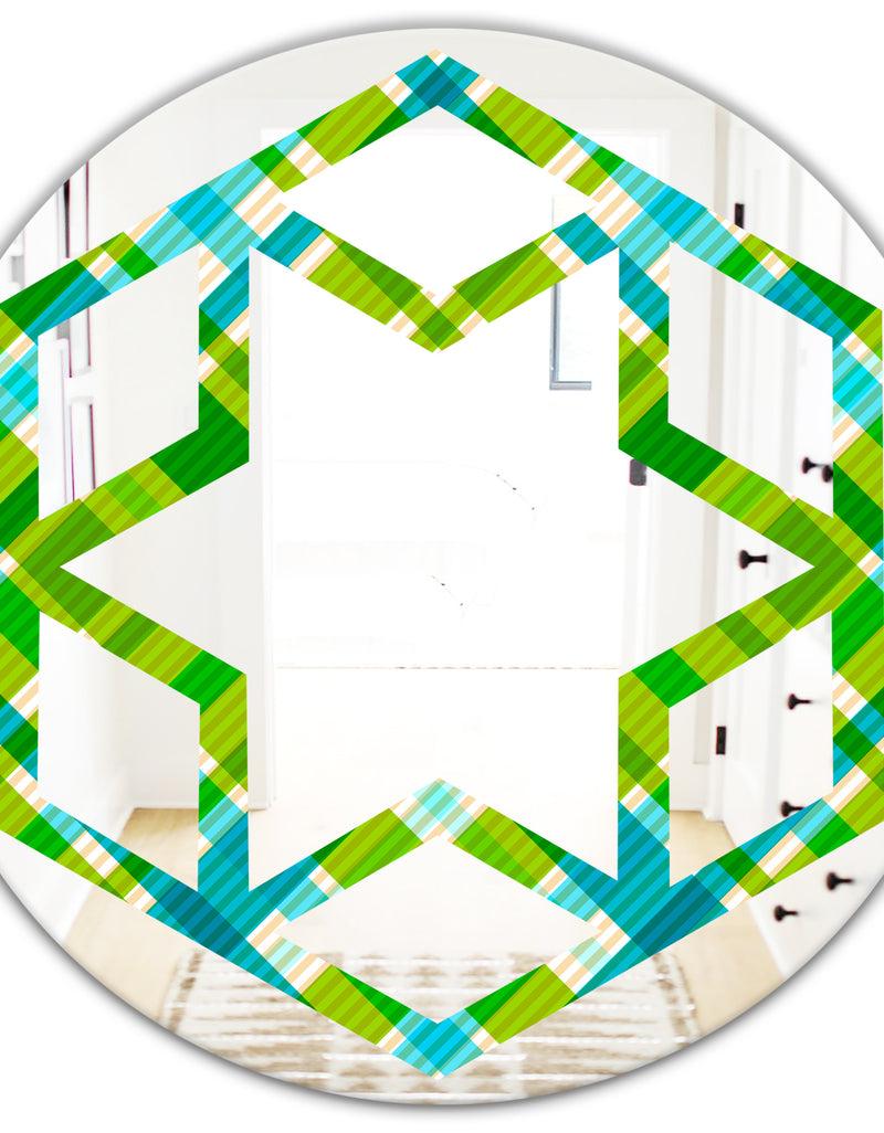 DesignQ Tartan Geometrical Texture II - Modern Round Or Oval Wall Mirror - Hexagon Star