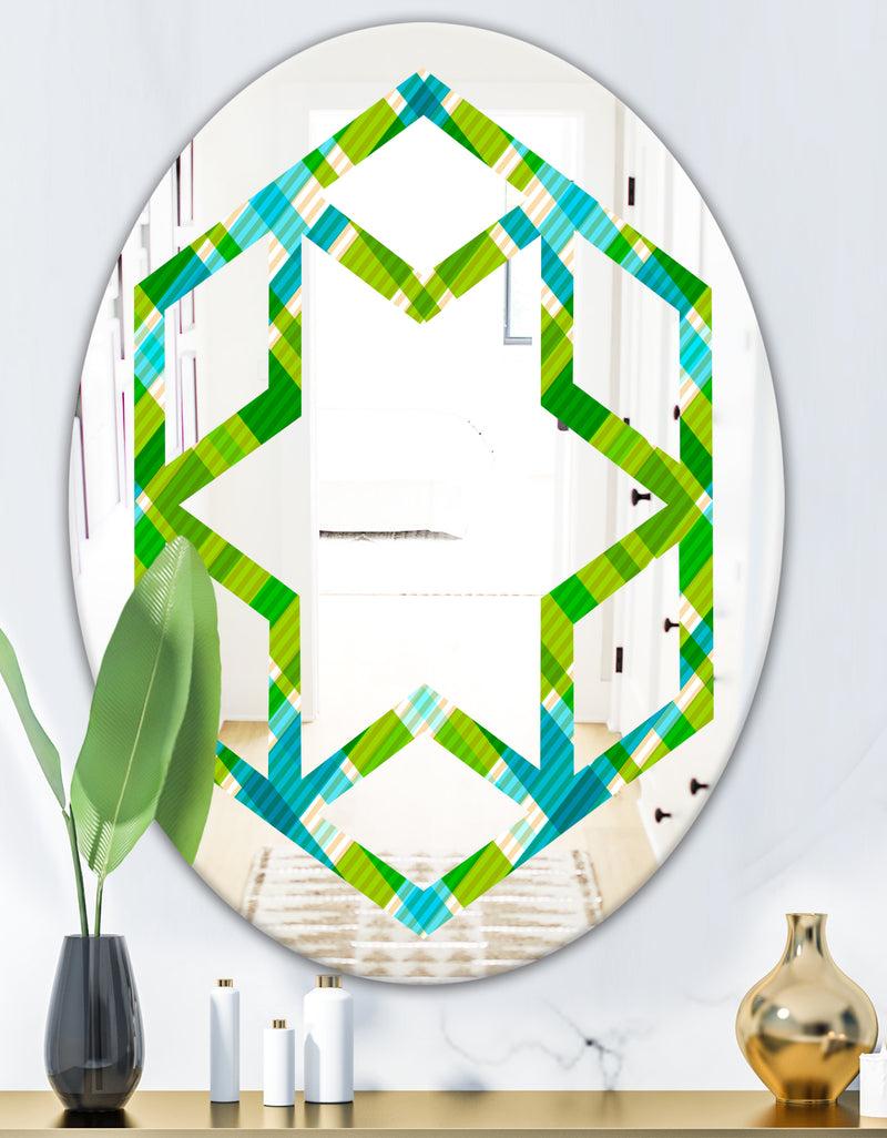 DesignQ Tartan Geometrical Texture II - Modern Round Or Oval Wall Mirror - Hexagon Star