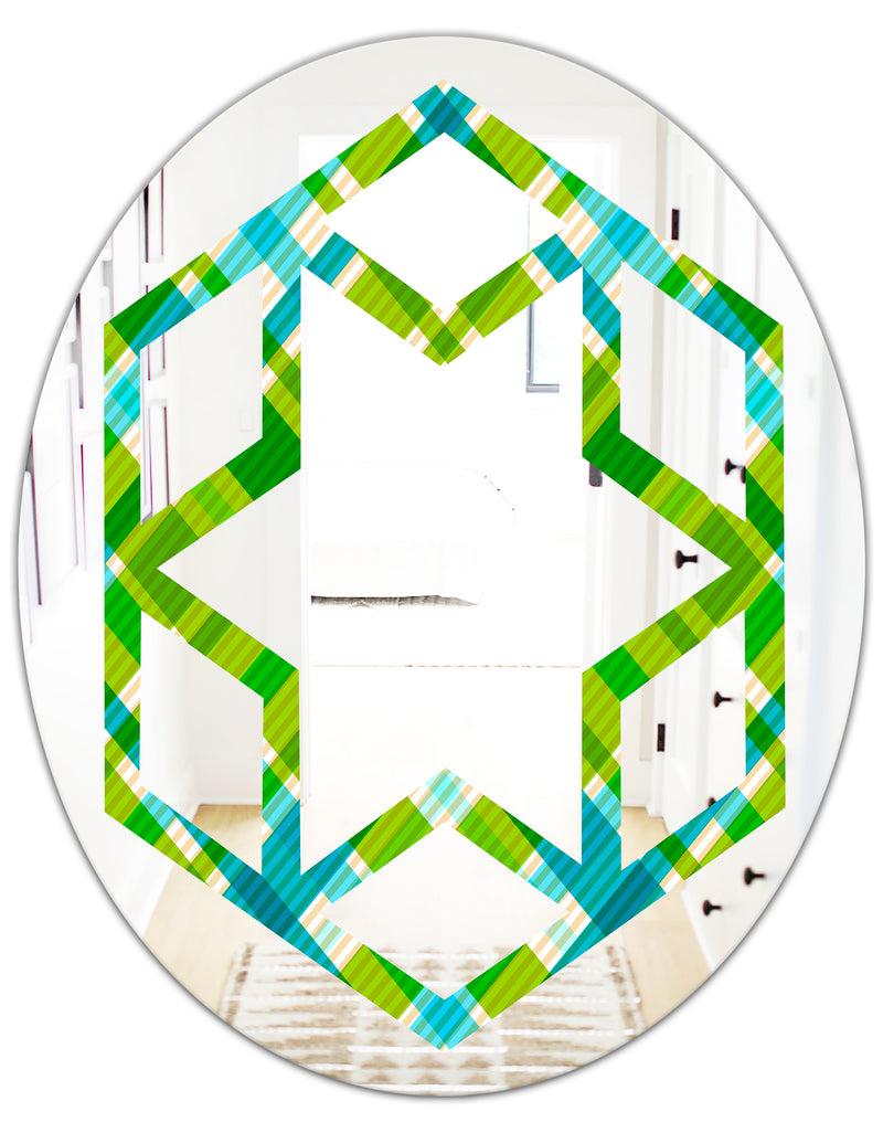 DesignQ Tartan Geometrical Texture II - Modern Round Or Oval Wall Mirror - Hexagon Star