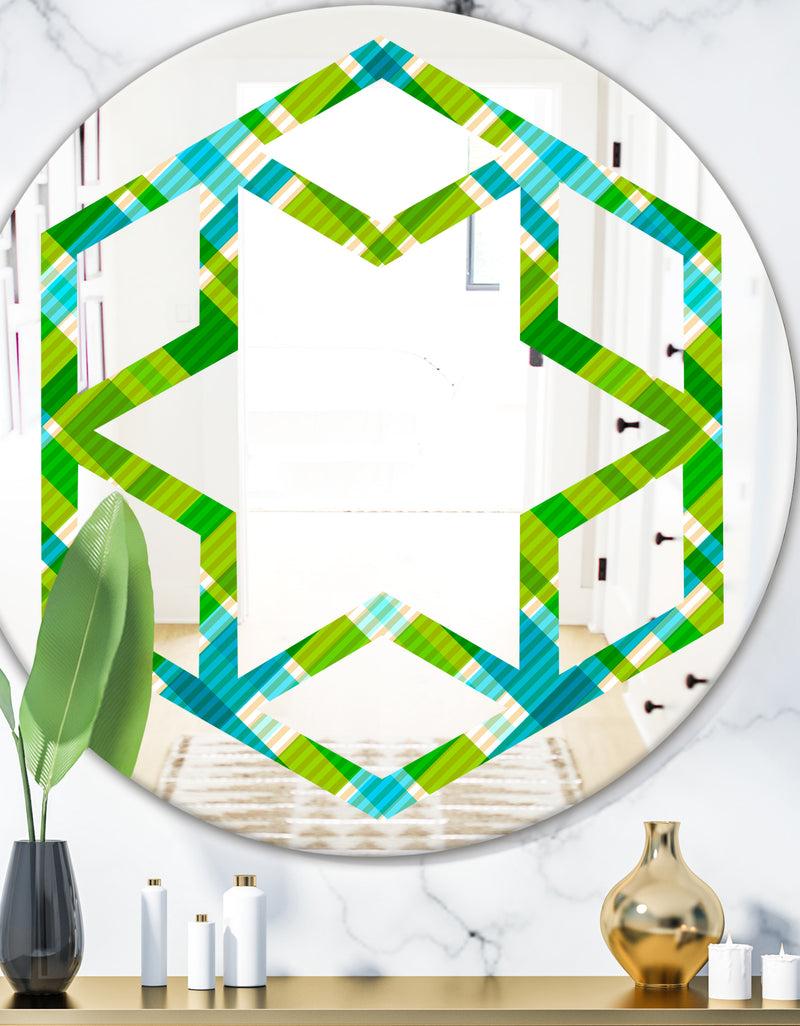 DesignQ Tartan Geometrical Texture II - Modern Round or Oval Wall Mirror - Hexagon Star