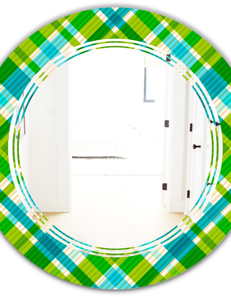 DesignQ Tartan Geometrical Texture II - Modern Round Or Oval Wall Mirror - Triple C