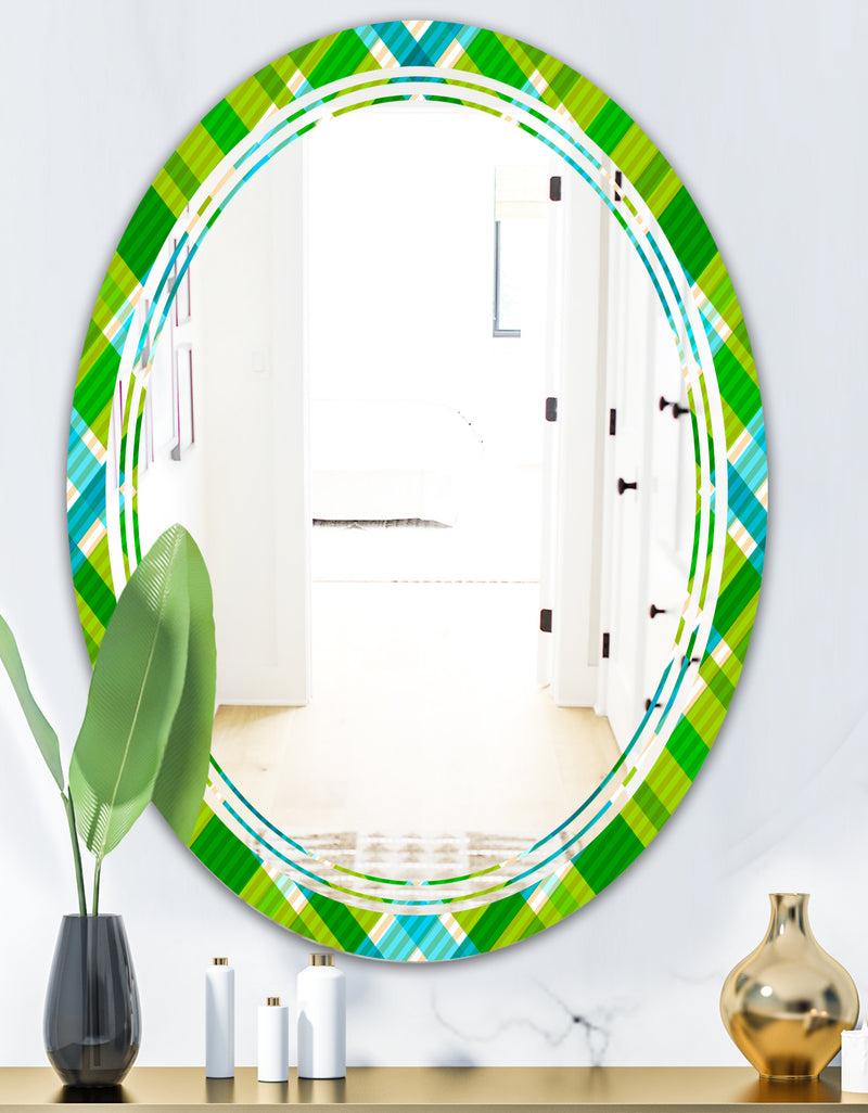 DesignQ Tartan Geometrical Texture II - Modern Round Or Oval Wall Mirror - Triple C