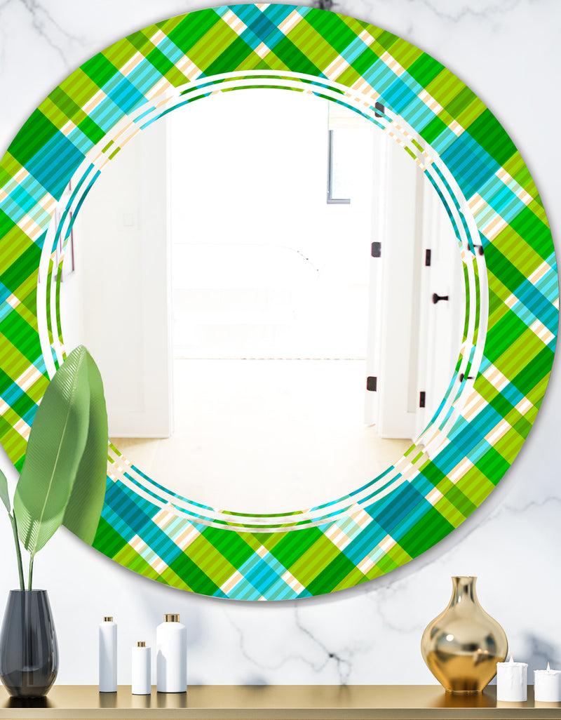 DesignQ Tartan Geometrical Texture II - Modern Round or Oval Wall Mirror - Triple C