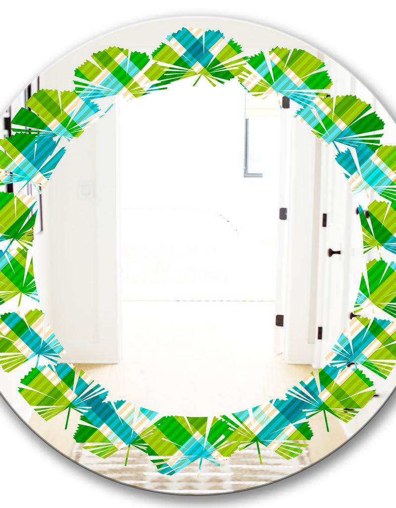 DesignQ Tartan Geometrical Texture II - Modern Round Or Oval Wall Mirror - Leaves