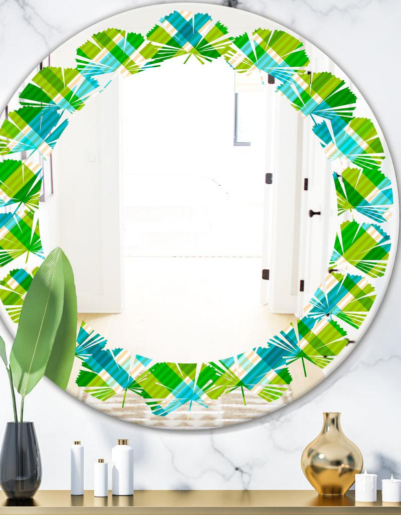 DesignQ Tartan Geometrical Texture II - Modern Round or Oval Wall Mirror - Leaves