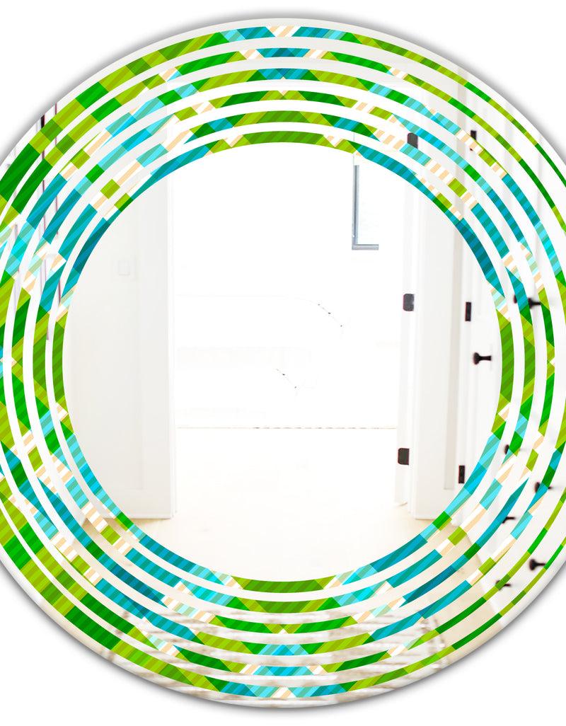 DesignQ Tartan Geometrical Texture II - Modern Round Or Oval Wall Mirror - Wave