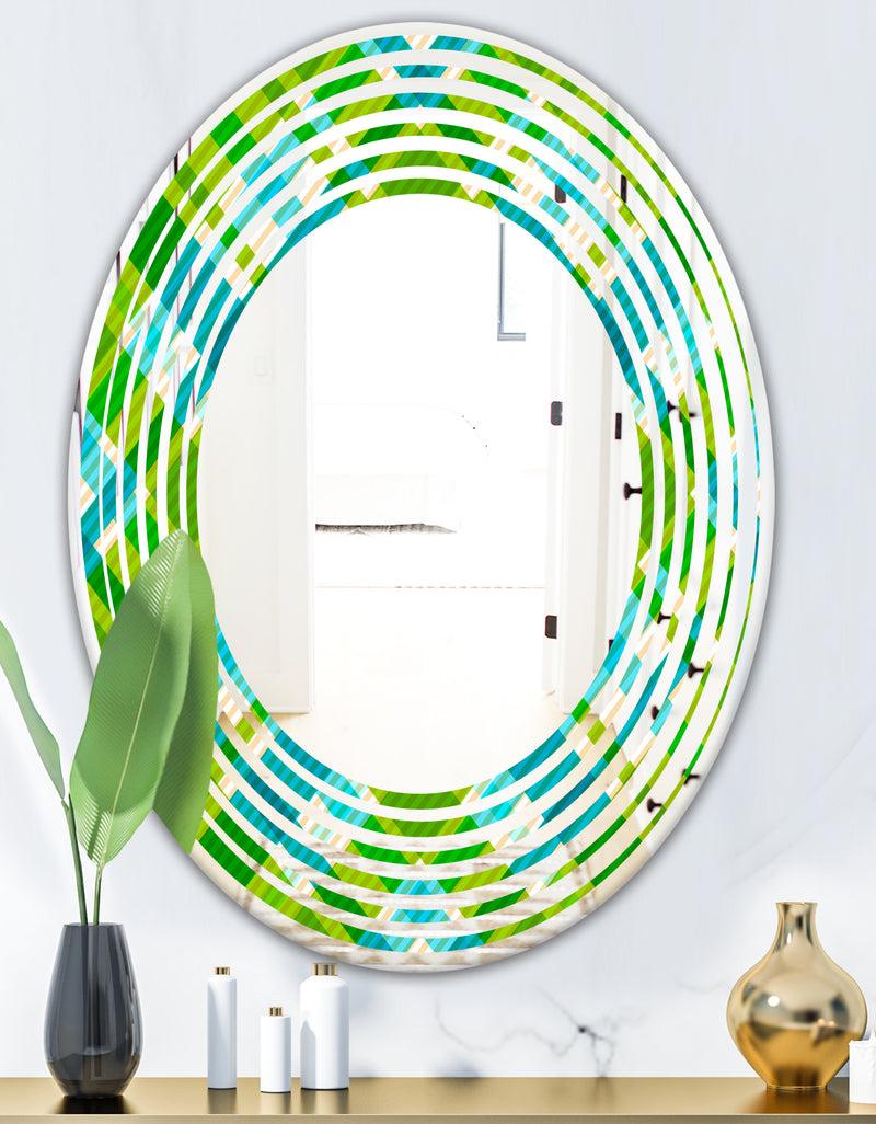 DesignQ Tartan Geometrical Texture II - Modern Round Or Oval Wall Mirror - Wave