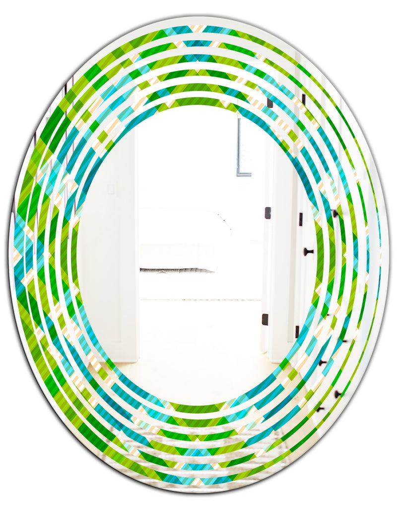 DesignQ Tartan Geometrical Texture II - Modern Round Or Oval Wall Mirror - Wave