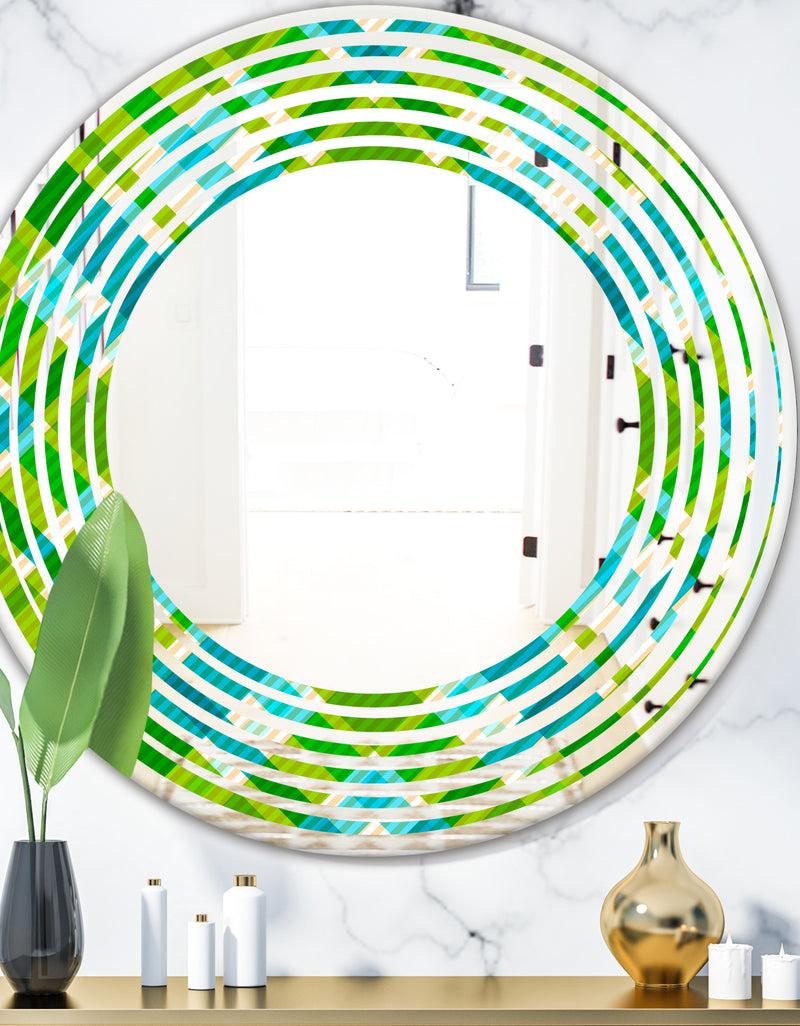 DesignQ Tartan Geometrical Texture II - Modern Round or Oval Wall Mirror - Wave