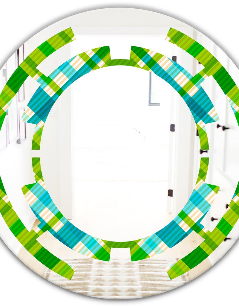 DesignQ Tartan Geometrical Texture II - Modern Round Or Oval Wall Mirror - Space
