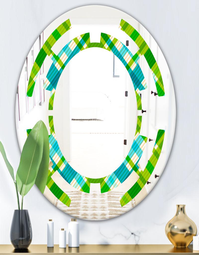 DesignQ Tartan Geometrical Texture II - Modern Round Or Oval Wall Mirror - Space