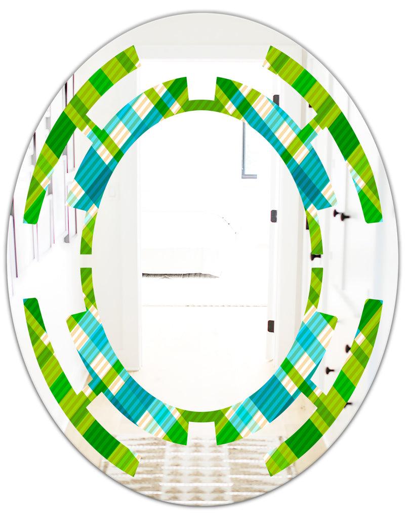DesignQ Tartan Geometrical Texture II - Modern Round Or Oval Wall Mirror - Space