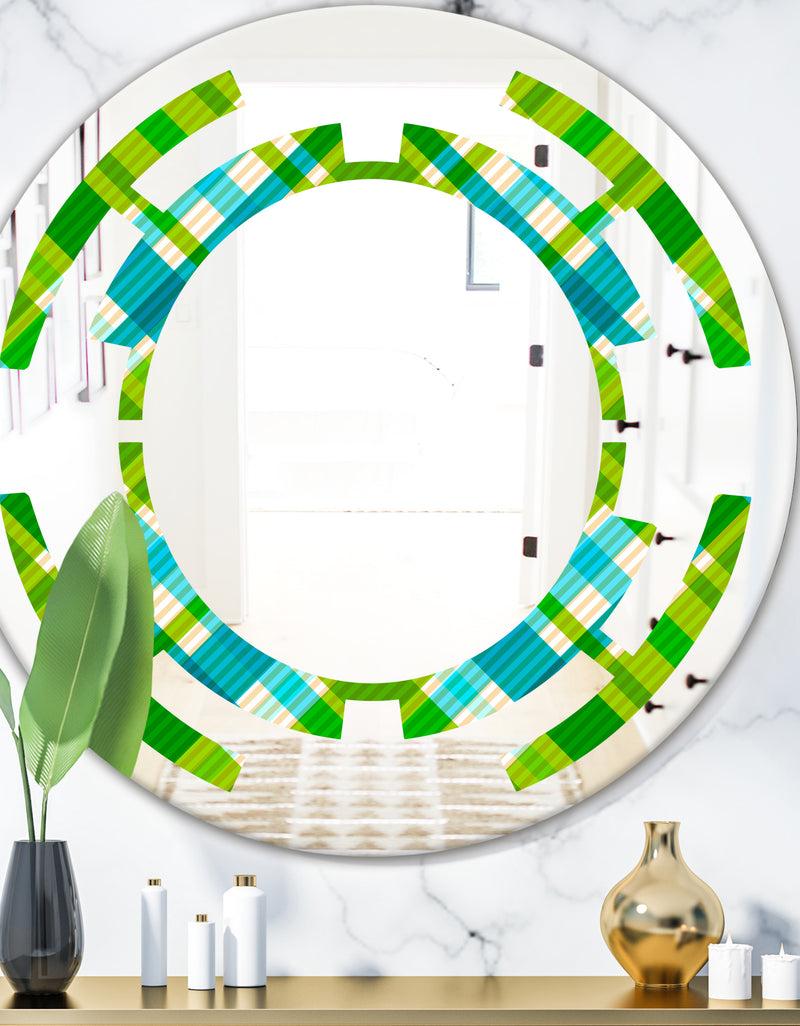 DesignQ Tartan Geometrical Texture II - Modern Round or Oval Wall Mirror - Space