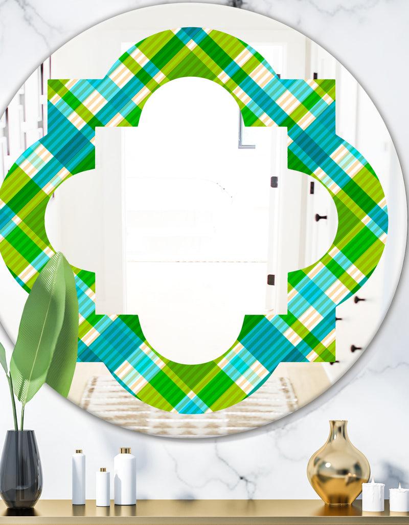 DesignQ Tartan Geometrical Texture II - Modern Round or Oval Wall Mirror - Quatrefoil