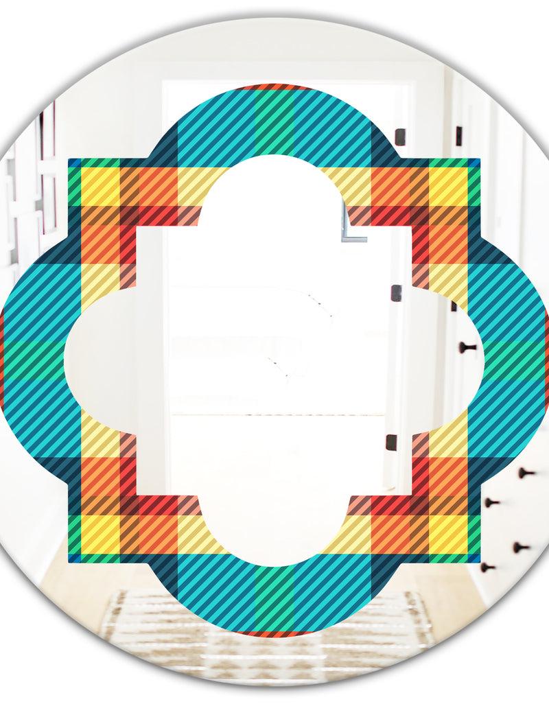 DesignQ Tartan Geometrical Texture III - Modern Round Or Oval Wall Mirror - Quatrefoil