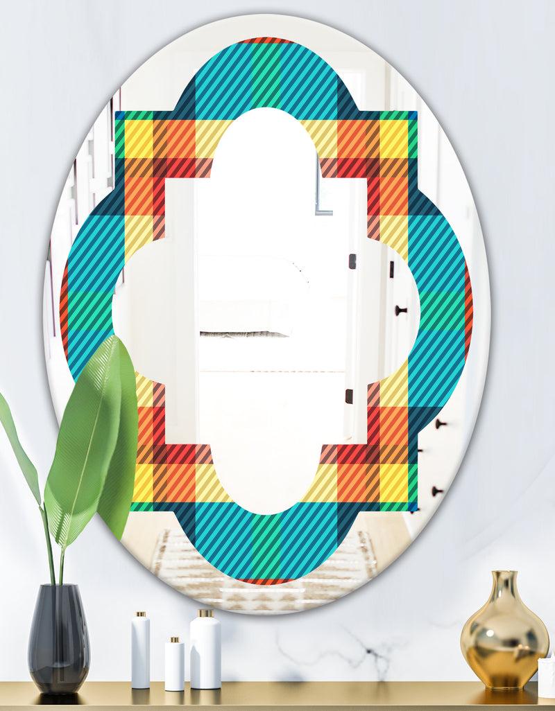 DesignQ Tartan Geometrical Texture III - Modern Round Or Oval Wall Mirror - Quatrefoil