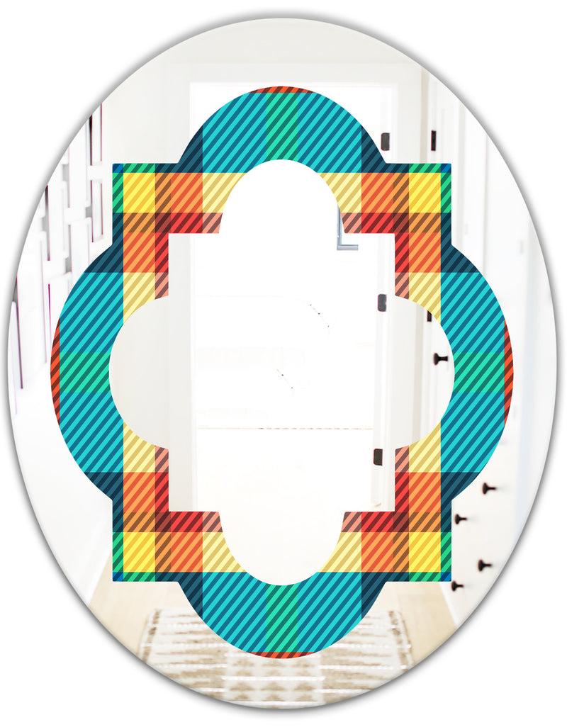 DesignQ Tartan Geometrical Texture III - Modern Round Or Oval Wall Mirror - Quatrefoil