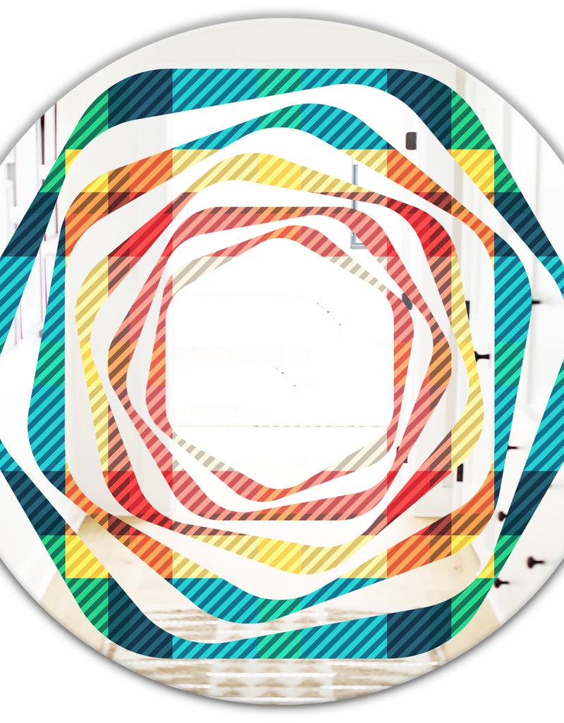 DesignQ Tartan Geometrical Texture III - Modern Round Or Oval Wall Mirror - Whirl