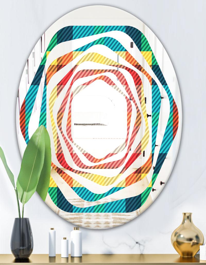 DesignQ Tartan Geometrical Texture III - Modern Round Or Oval Wall Mirror - Whirl