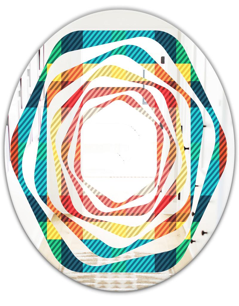 DesignQ Tartan Geometrical Texture III - Modern Round Or Oval Wall Mirror - Whirl