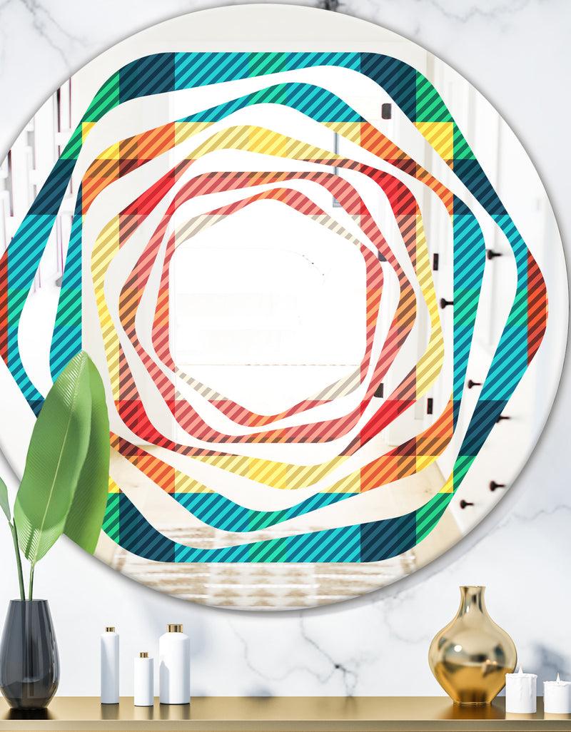 DesignQ Tartan Geometrical Texture III - Modern Round or Oval Wall Mirror - Whirl