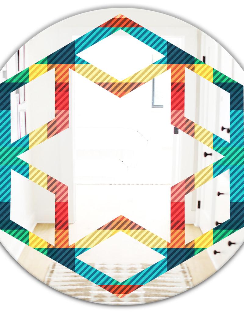 DesignQ Tartan Geometrical Texture III - Modern Round Or Oval Wall Mirror - Hexagon Star