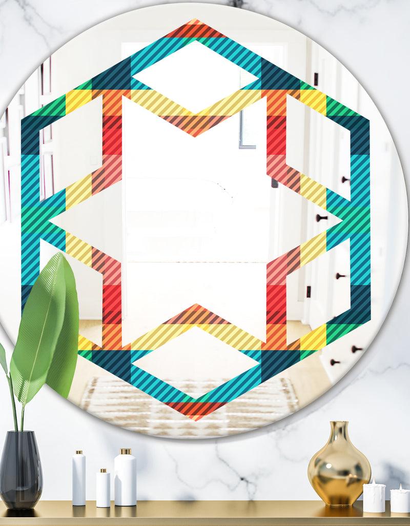 DesignQ Tartan Geometrical Texture III - Modern Round or Oval Wall Mirror - Hexagon Star