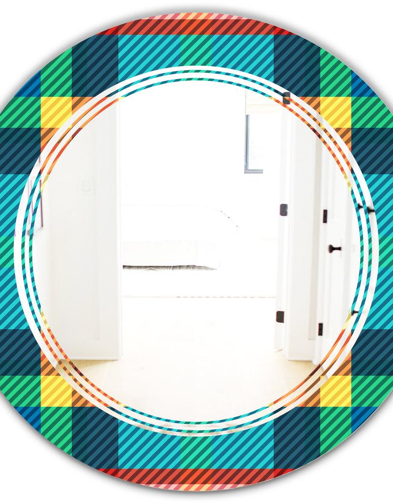 DesignQ Tartan Geometrical Texture III - Modern Round Or Oval Wall Mirror - Triple C