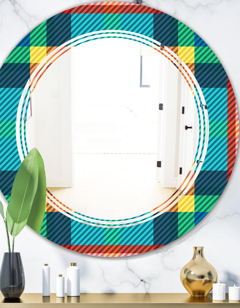 DesignQ Tartan Geometrical Texture III - Modern Round or Oval Wall Mirror - Triple C