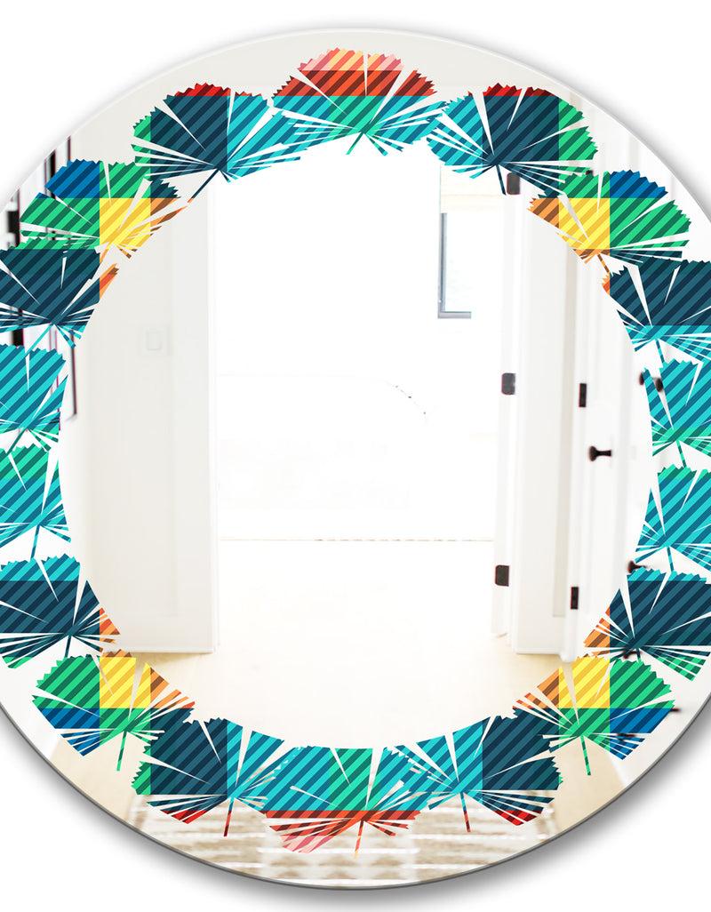 DesignQ Tartan Geometrical Texture III - Modern Round Or Oval Wall Mirror - Leaves