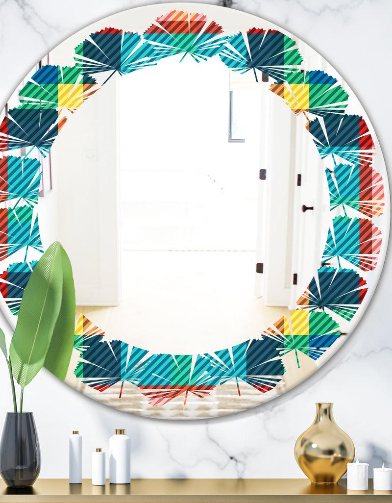 DesignQ Tartan Geometrical Texture III - Modern Round or Oval Wall Mirror - Leaves