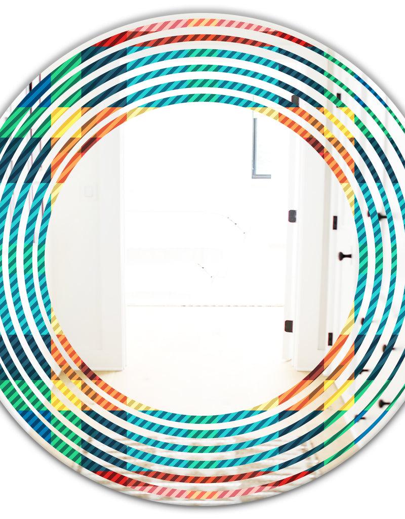 DesignQ Tartan Geometrical Texture III - Modern Round Or Oval Wall Mirror - Wave