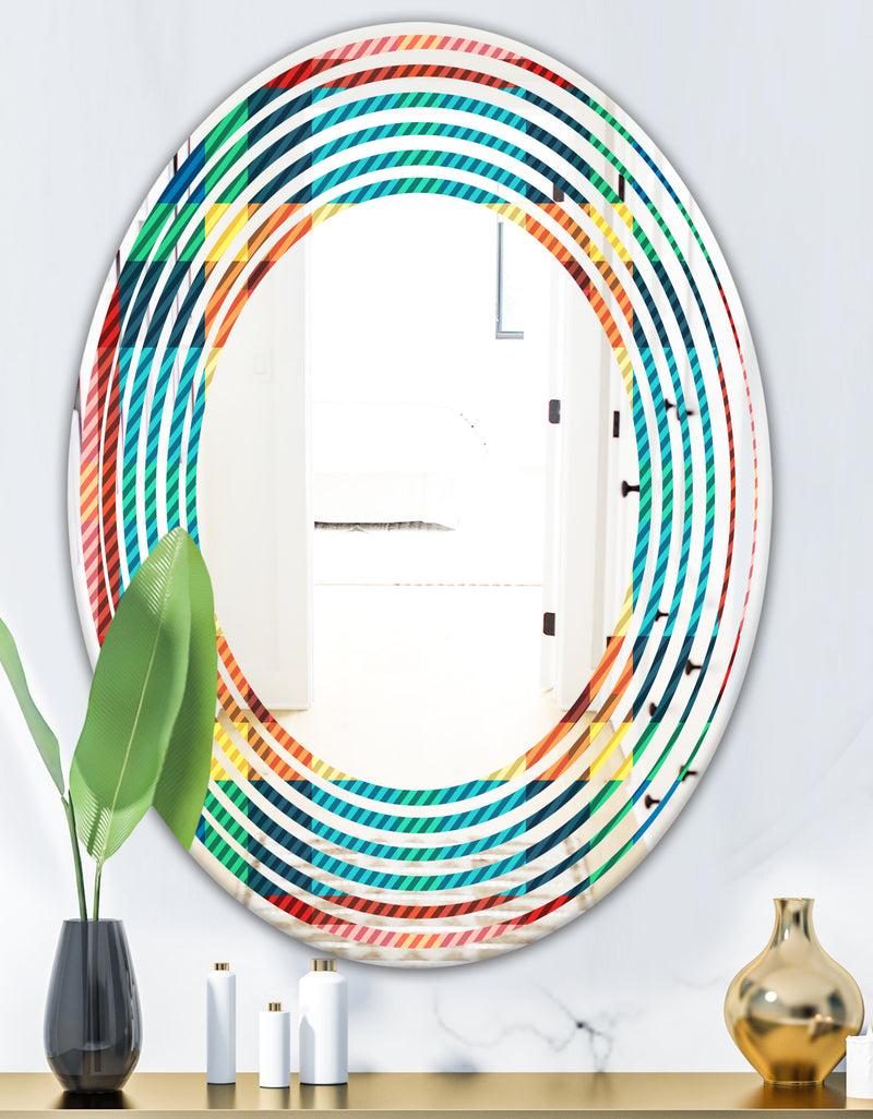 DesignQ Tartan Geometrical Texture III - Modern Round Or Oval Wall Mirror - Wave