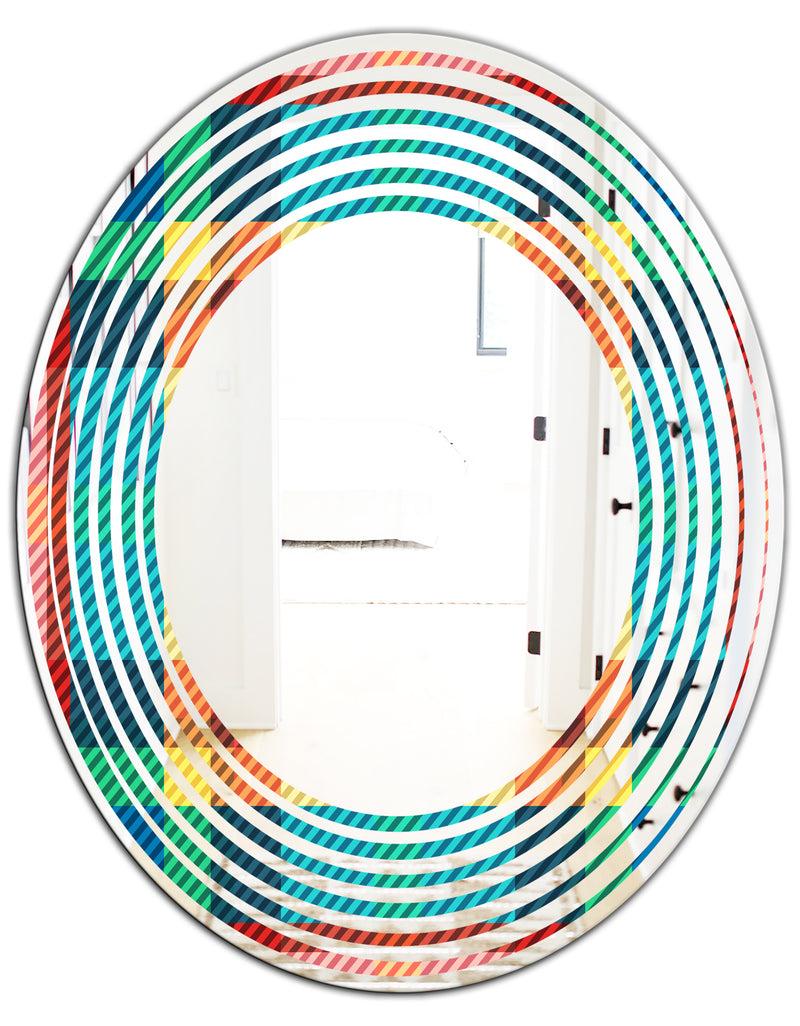 DesignQ Tartan Geometrical Texture III - Modern Round Or Oval Wall Mirror - Wave