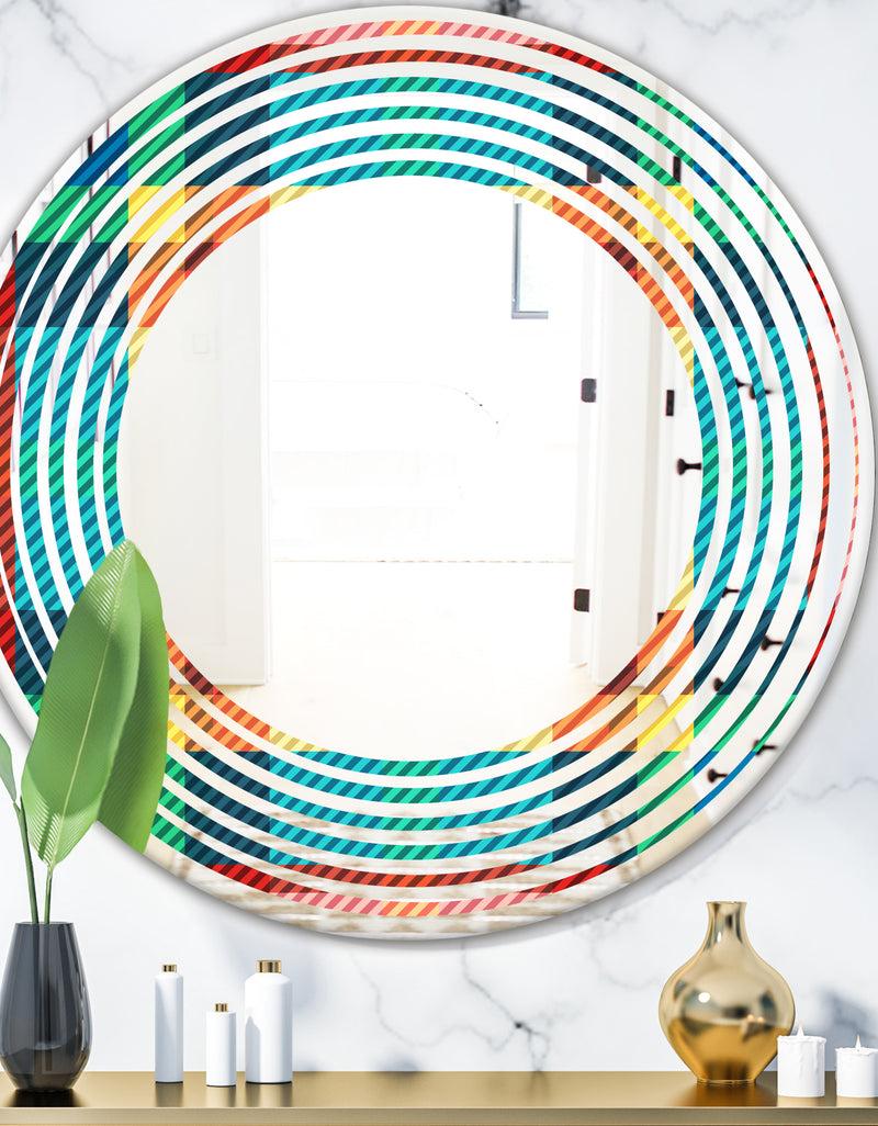 DesignQ Tartan Geometrical Texture III - Modern Round or Oval Wall Mirror - Wave
