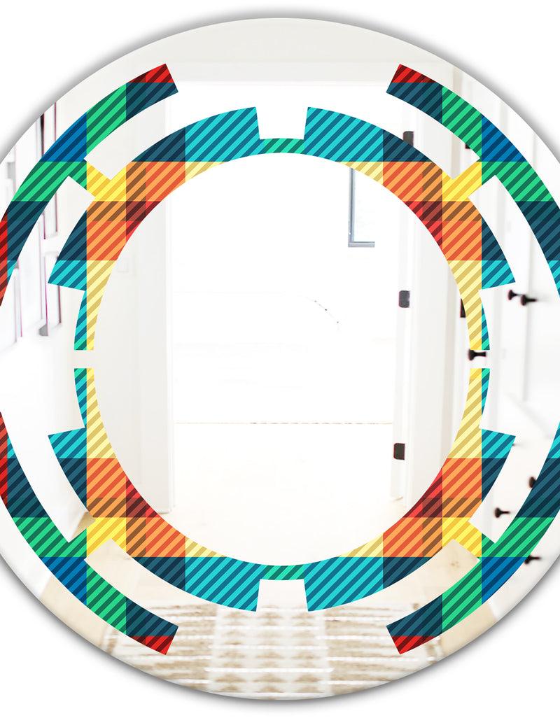 DesignQ Tartan Geometrical Texture III - Modern Round Or Oval Wall Mirror - Space