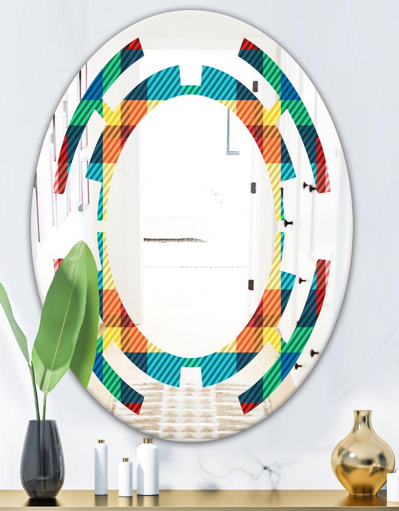DesignQ Tartan Geometrical Texture III - Modern Round Or Oval Wall Mirror - Space