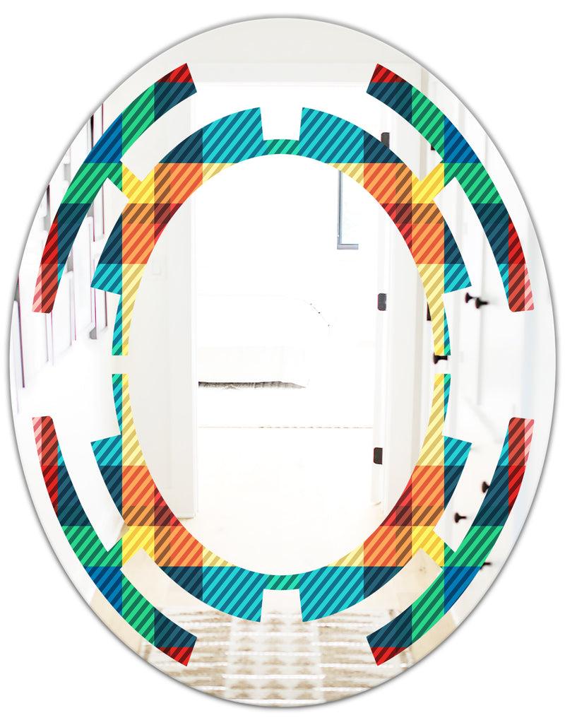 DesignQ Tartan Geometrical Texture III - Modern Round Or Oval Wall Mirror - Space