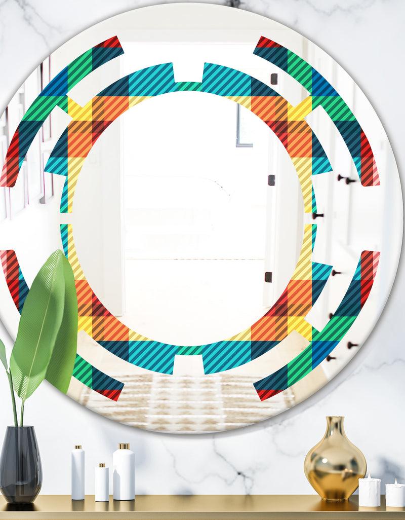 DesignQ Tartan Geometrical Texture III - Modern Round or Oval Wall Mirror - Space