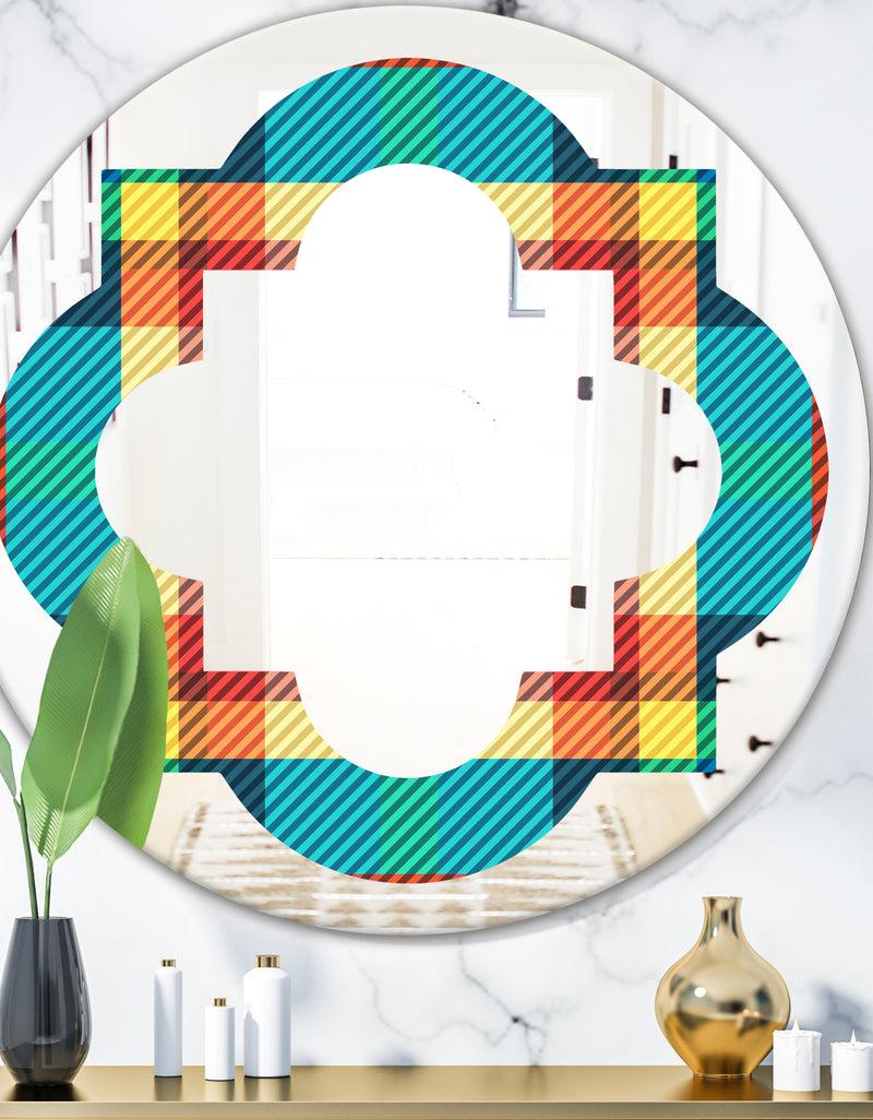 DesignQ Tartan Geometrical Texture III - Modern Round or Oval Wall Mirror - Quatrefoil
