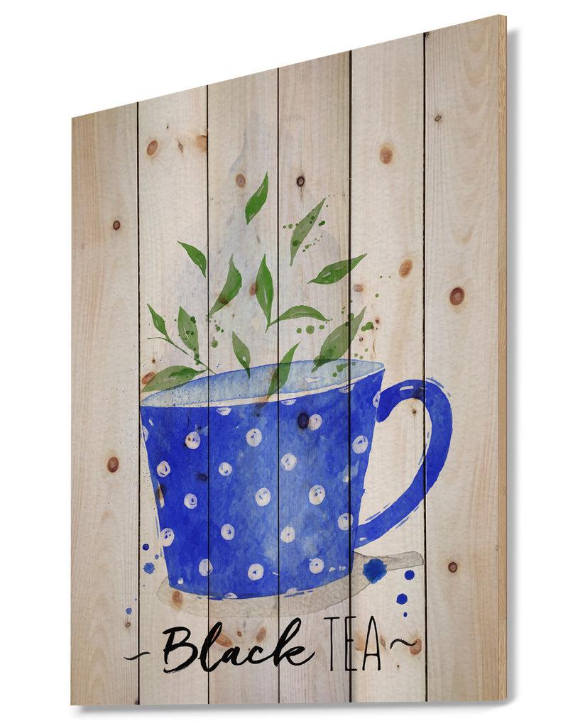 DesignQ Teacup Black Tea - Food Painting Print On Natural Pine Wood