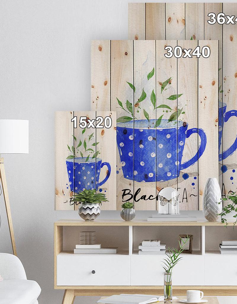 DesignQ Teacup Black Tea - Food Painting Print On Natural Pine Wood