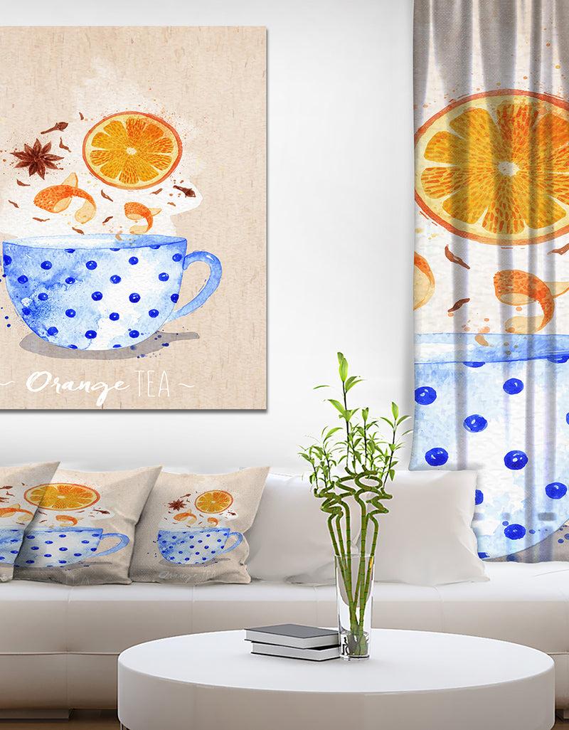 DesignQ Teacup orange tea kraft - Food Painting Print on Wrapped Canvas